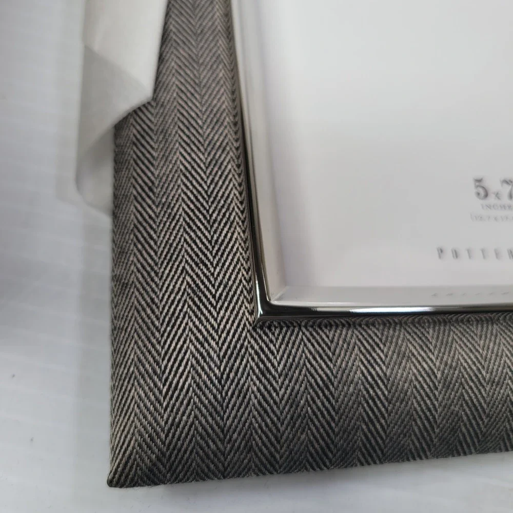 Pottery Barn Picture Frame 5x7 Herringbone Fabric Silver Trim‎ NEW